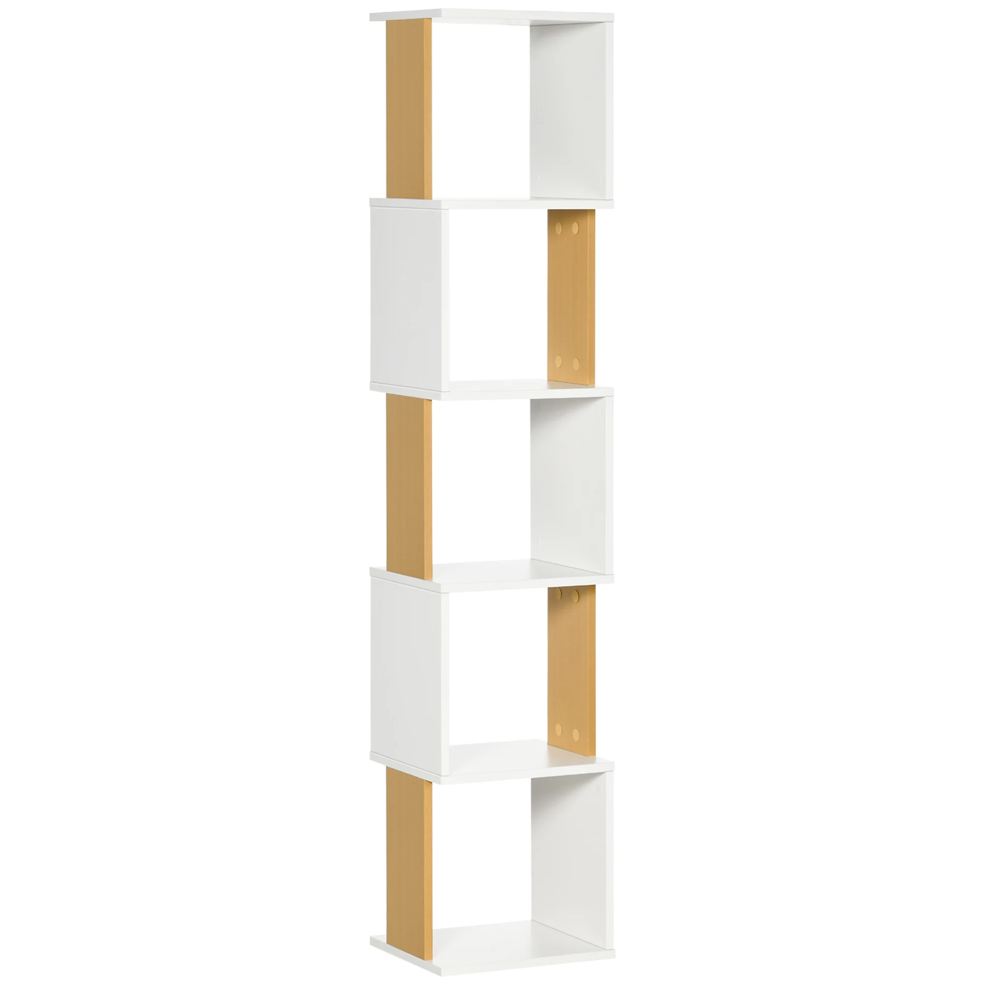 HOMCOM S-shaped bookcase bookshelf 5 open shelves for living room office studio 100 kg 33x28x161 cm White