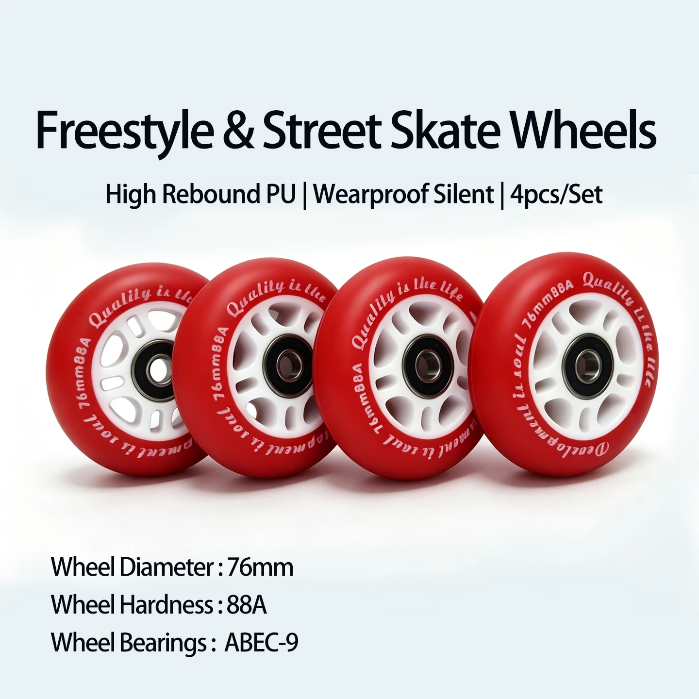 4PCS 76mm 88A PU Roller Skate Wheels With ABEC-9 Bearings Freestyle Street Sliding Inline Skate Replacement Wheels