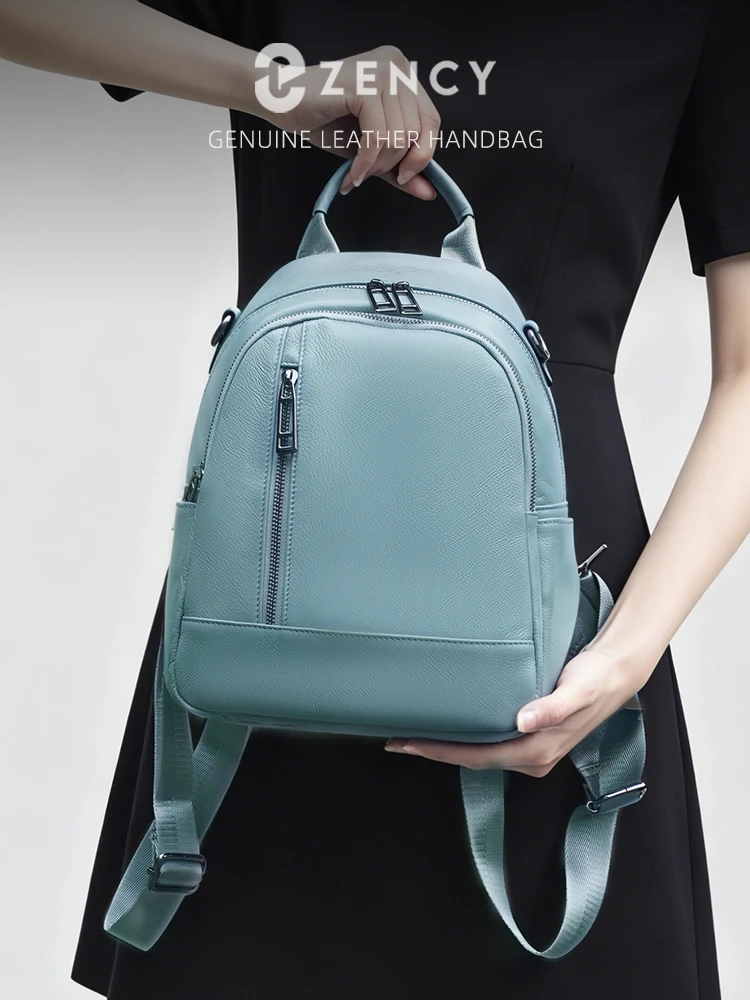 Zency Genuine Leather Women's Fashion Backpack High Quality School Travel Shoulder Bags Satchel Multipockets Girls Rucksack 2026
