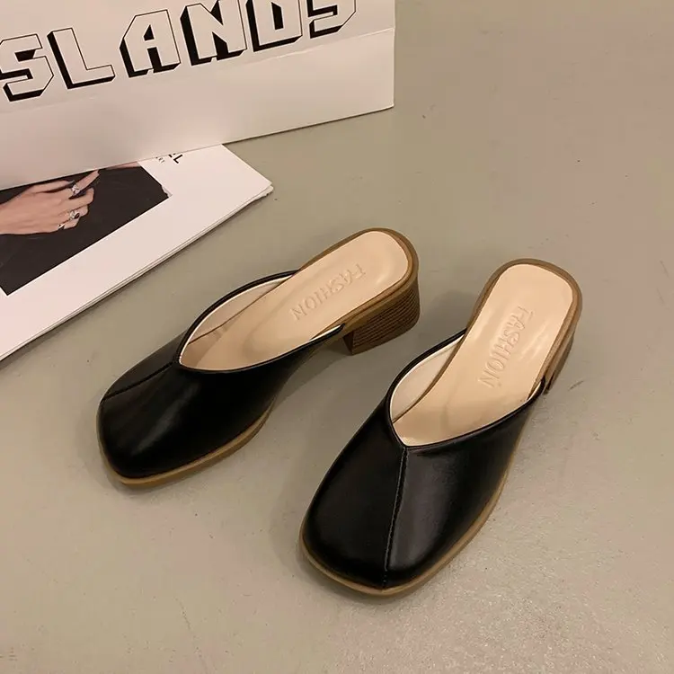 Mules For Women 2024 Slippers Summer Shoes Slides Cover Toe Pantofle Flat New Retro PU Rome Basic Slippers Women Summer Female M