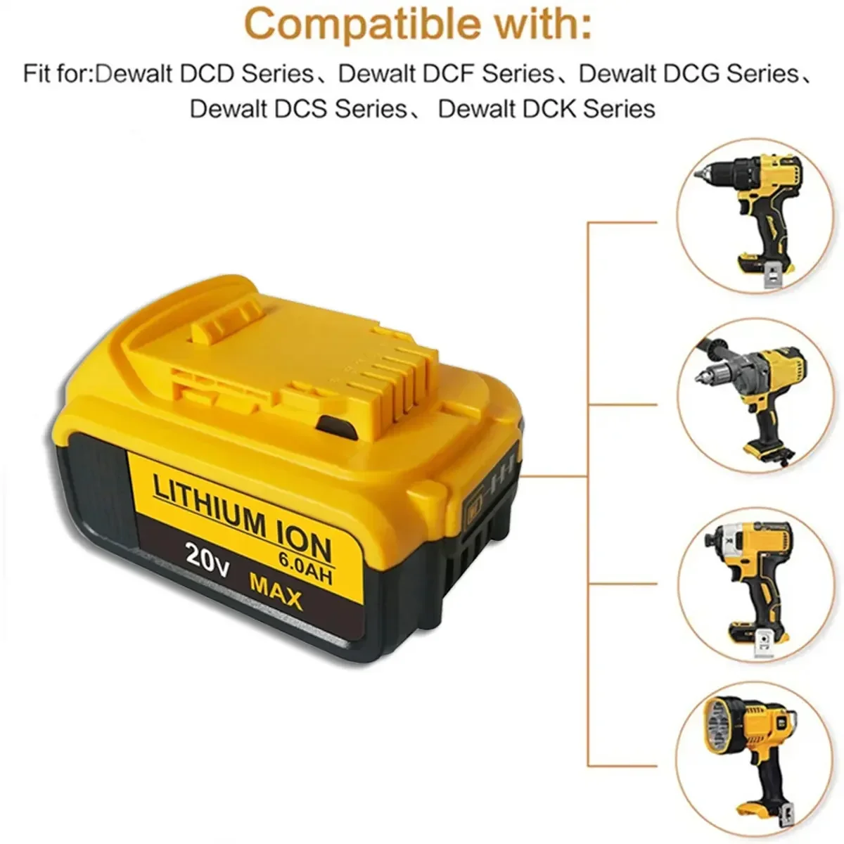 

Daweikala 100% New Original 12000mAh 20V For Dewalt Power Tool Battery DCB206 20V 12.0Ah Battery DCB206 20V Battery DCB205 DCB20