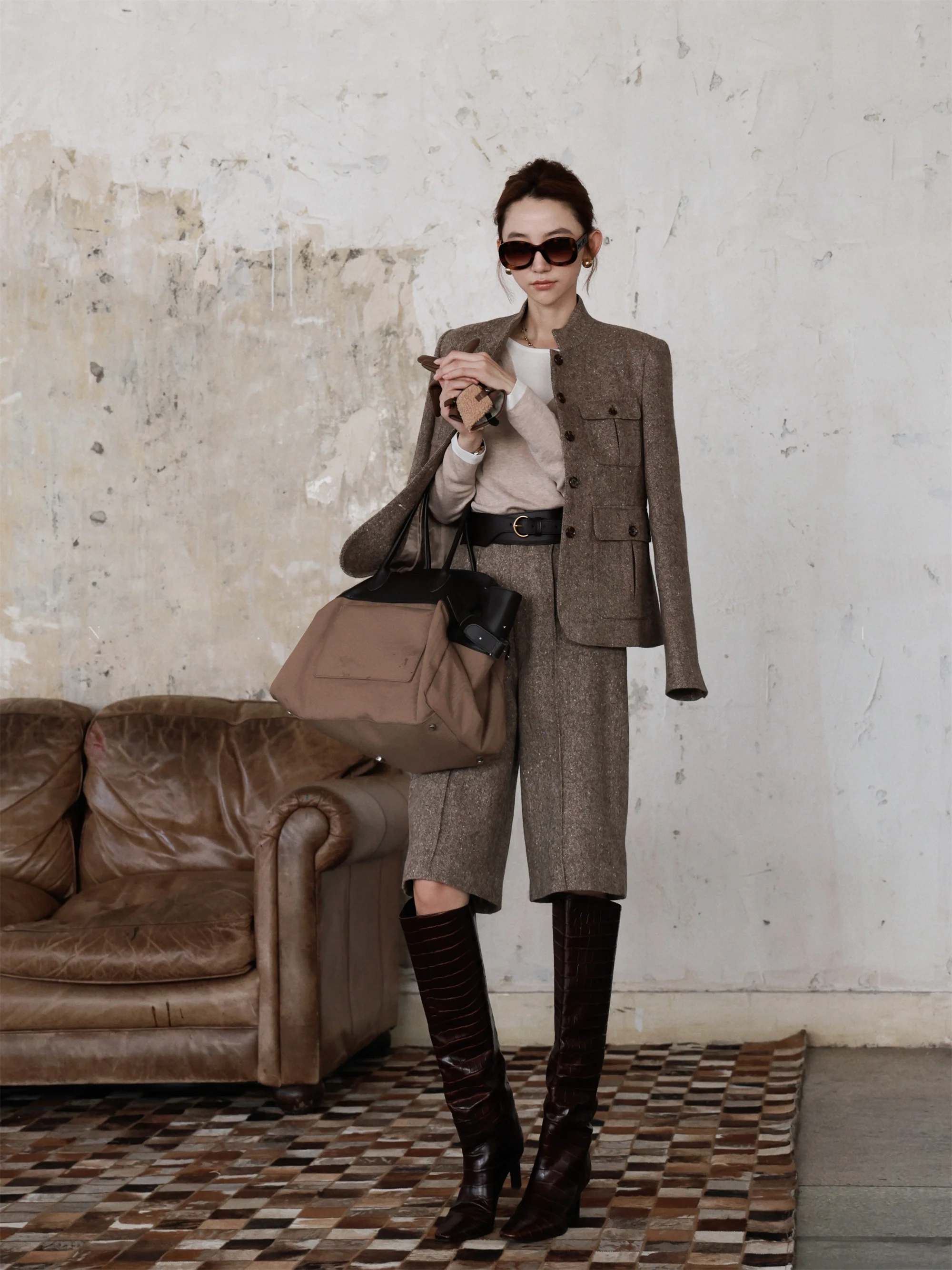 

Needop Autumn New Double Color Fake Two-Piece Splicing Wool Soft Versatile Women's Base irt T-irt Simple Sle Long Sl...