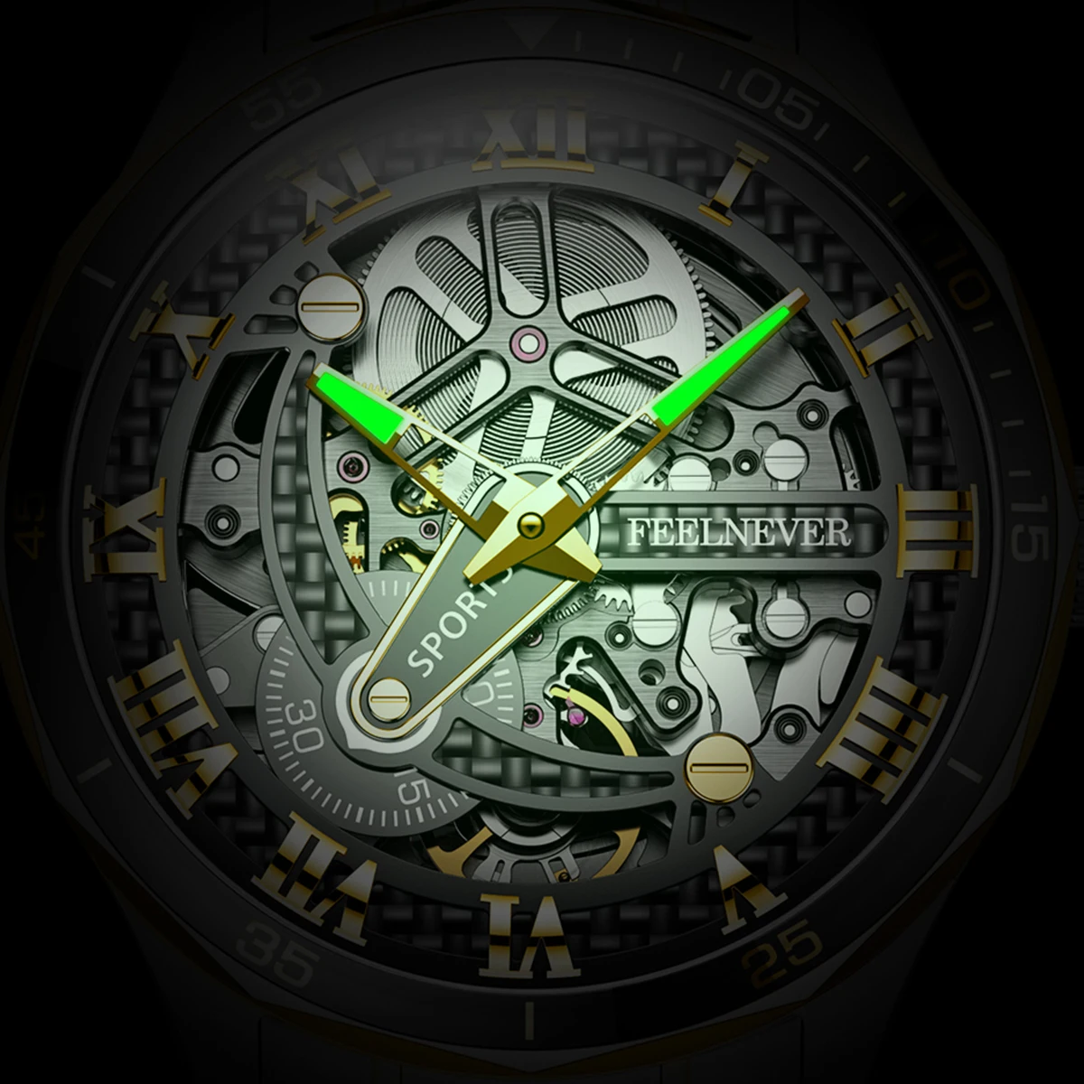 FeelNever Original Design Luxury Automatic Man Watch Hollow Out Business Stainless Steel Band Waterproof Mechanical Watches Male view 5
