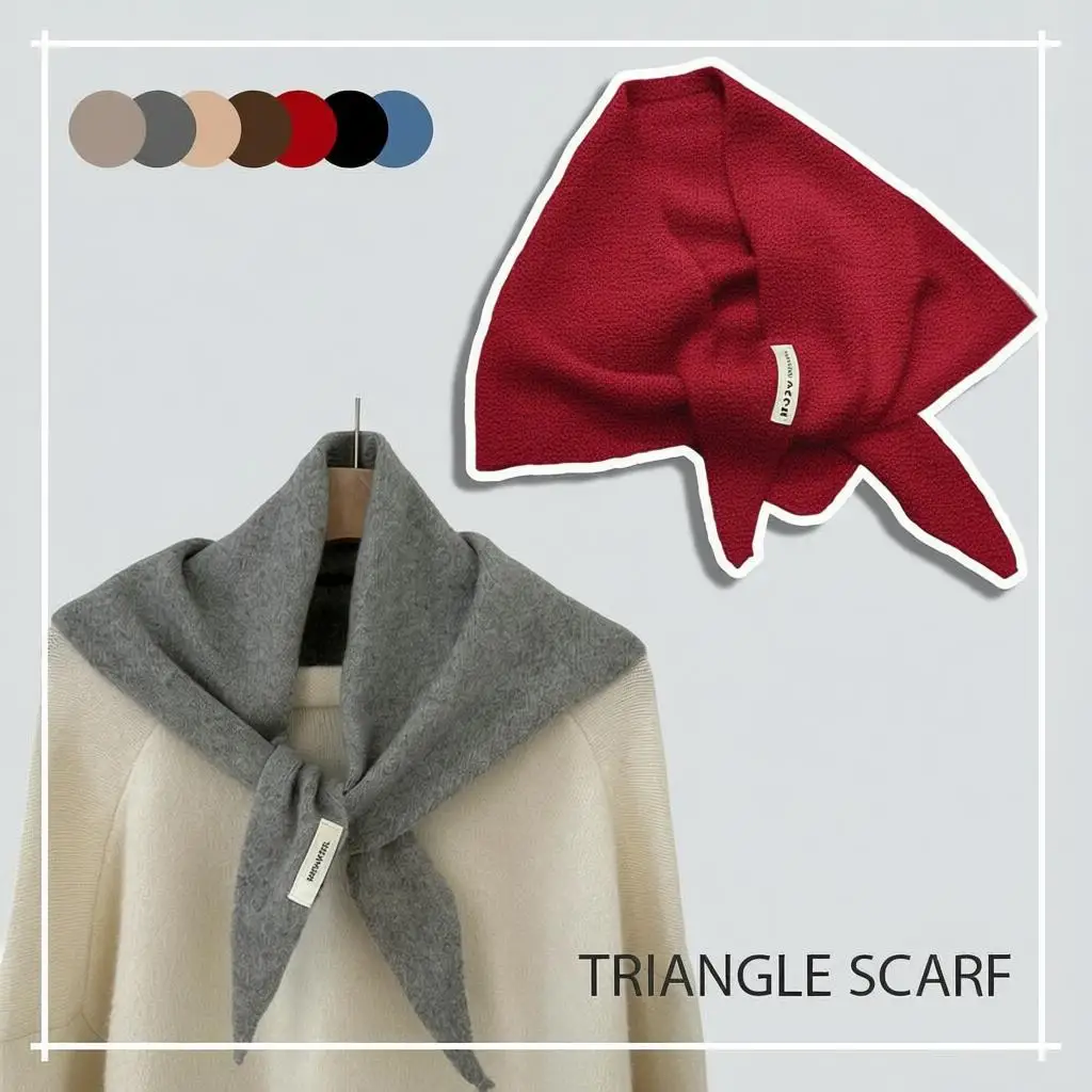 Korean Wool Triangle Scarfs Women Kawayi Hijab Knitted Scarf with Labels Winter Striped Knitted Triangle Scarf Compact Cute Warm