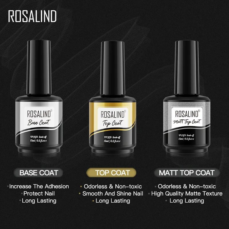 ROSALIND 15Ml Top Coat Gel UV กึ่งถาวรโคมไฟ LED Soak Off เล็บยาวนานการตกแต่งศิลปะเล็บภาษาโปลิชคำ Top Coat