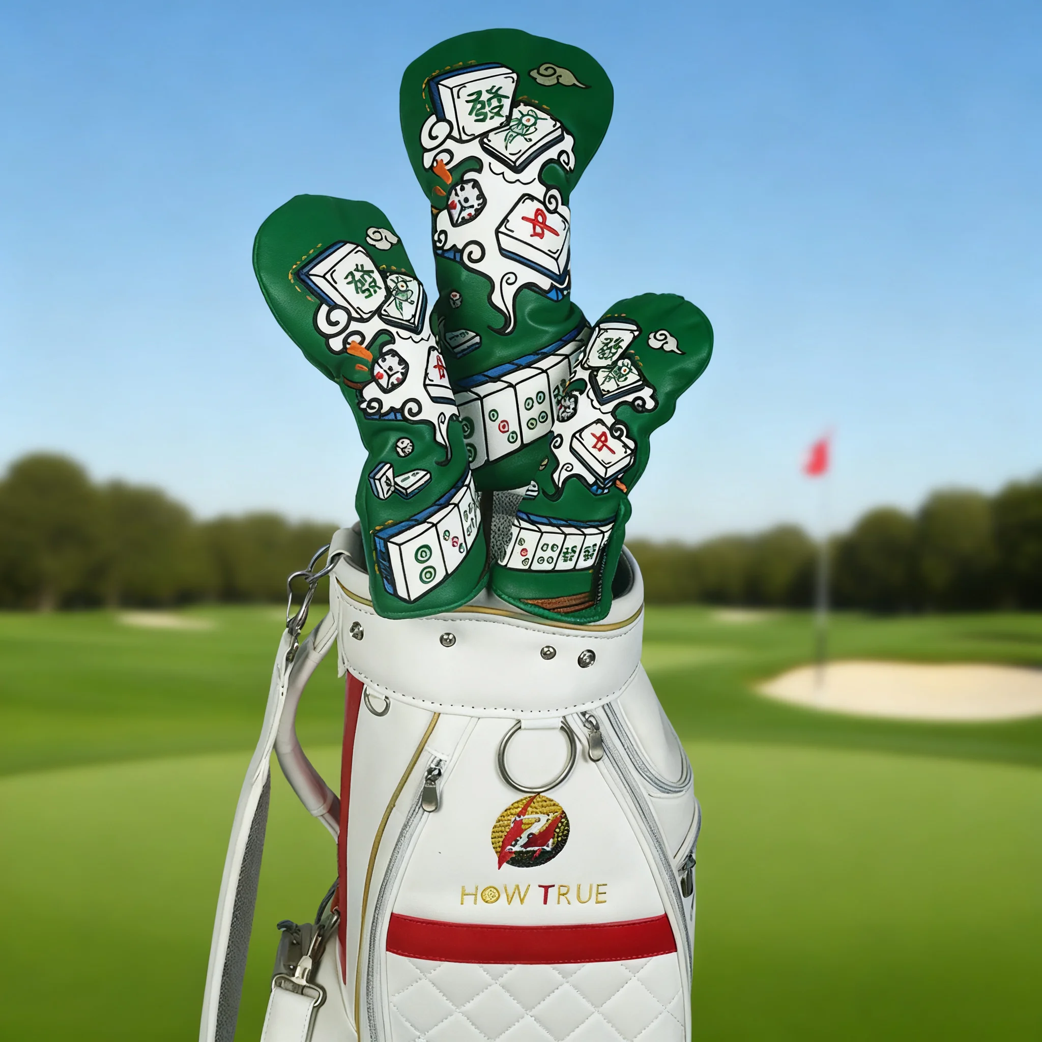Bild 7: Golfschläger-Abdeckung, Mahjong-Stil, Fahrer, Hybrid, Fairwayholz, Schlägerkopf-Schutzkappen-Abdeckung, Golf-Zubehör