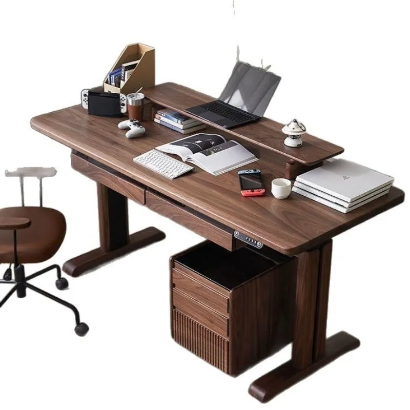 Solid wood desk Smart computer table E-sports table South American walnut with pumping study table Workbench