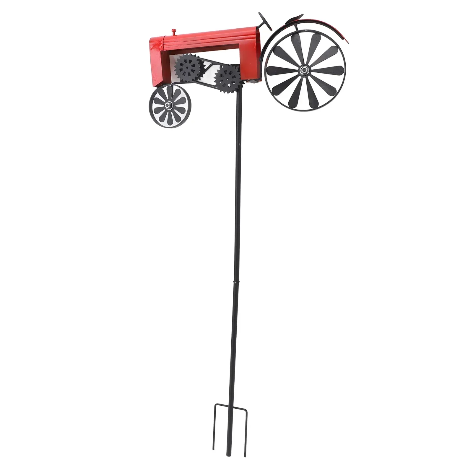 Tractor Wind Spinner Vintage Turning Wheels Metal Outdoor Stake Windmill Decoration For Flower Bed Lawn Garden Red