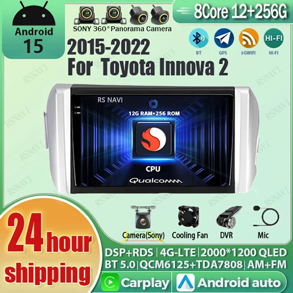 

Android 15 Carplay Auto Qualcomm 2K QLED экран автомобильный радиоплеер для Toyota Innova 2 2015-2022 DSP мультимедиа стерео BT Wi-Fi 4G