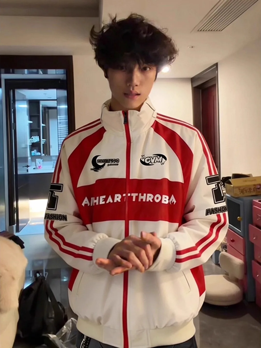 

American High Street Sle Motorcycle Cotton Jaet Men's Winter Color Blo Thiened ort Coat Racing Suit Stand Collar