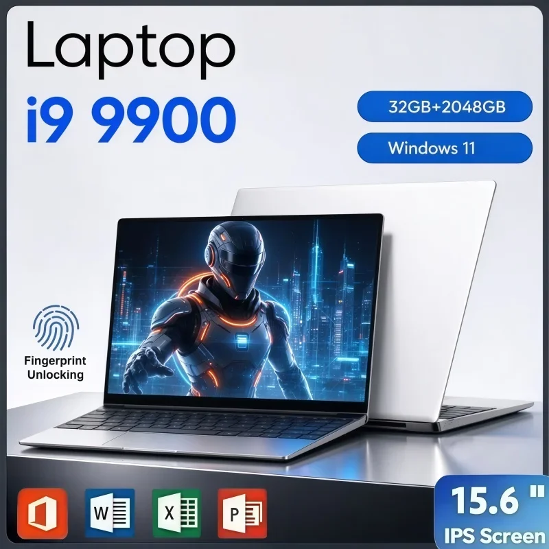 Portable 15.6 Inch Notebook Intel Core I9 9900 Windows 11 32GB RAM 2TB SSD Fingerprint Unlock Computer For Gaming And Office