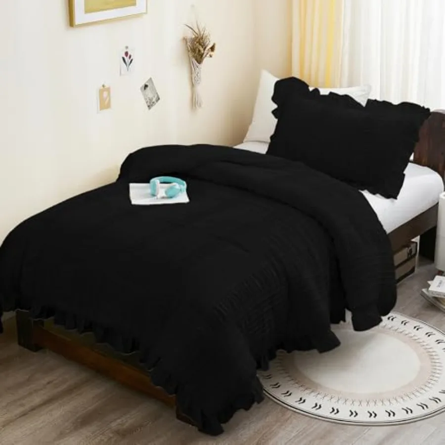 

Комплект постельного белья с рюшами для общежития: мягкий текстурированный комплект из сирсакера, размер Comforter Sets for G