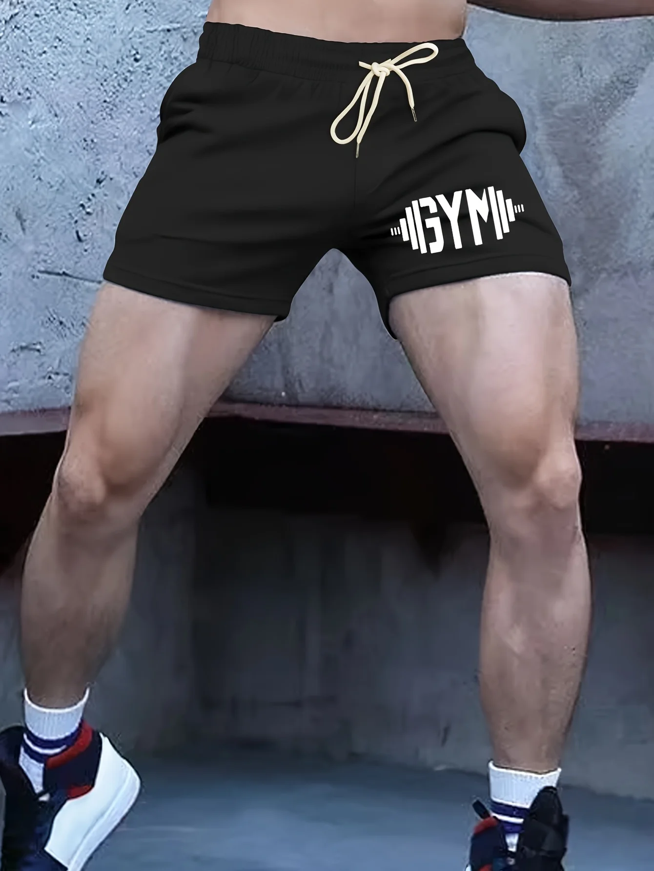 

Шорты из хлопковой ткани с принтом для фитнеса, популярный логотип, повседневный стиль, для отдыха, три четверти длины