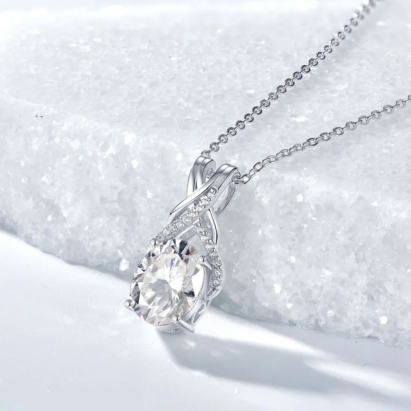 Lnkry 8x10mm Oval Cut Moissanite Pendant Necklace 925 Certified Silver Chains for Women Dainty Infinity Necklaces Jewelry Gift