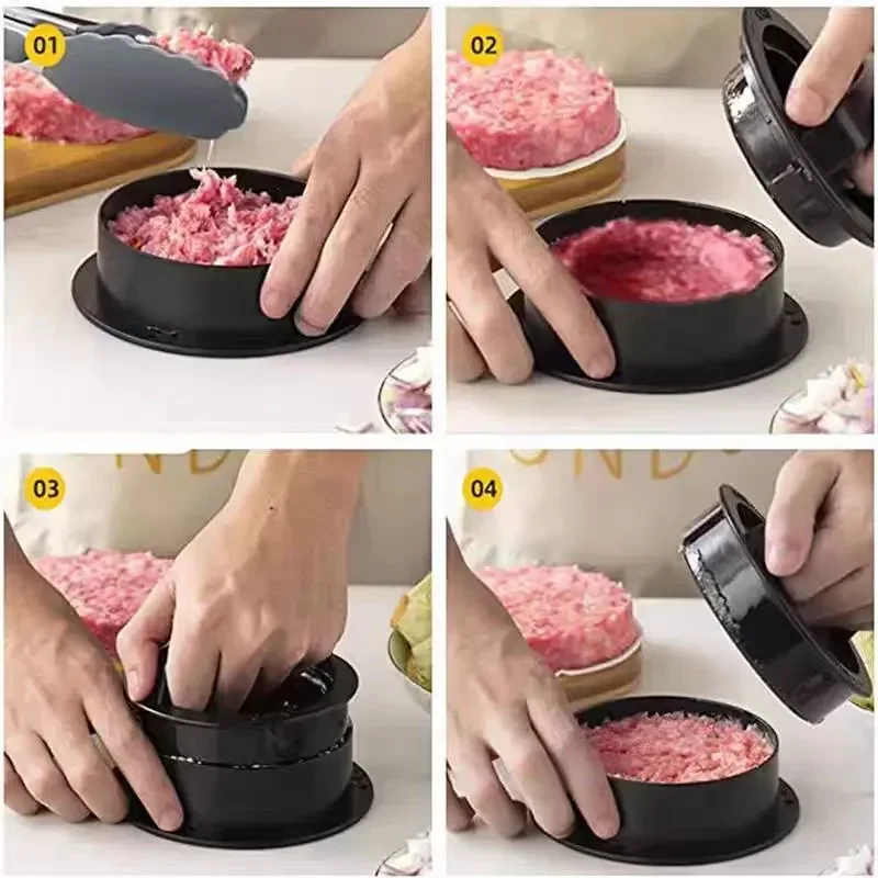 3 In 1 Beef Veggie Hamburger Meat Press Maker Patty Round Shape Non-Stick Stuffed Hamburger Mold Make Patty Blotting Oil Paper