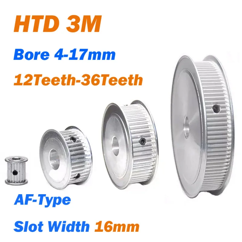 1Pcs HTD-3M Timing Belt Pulley AF-type 12T/15T/18T/20T/24T/25T/28T~36T Bore 4-17mm For 15mm Width Synchronous Wheel K Type Belt