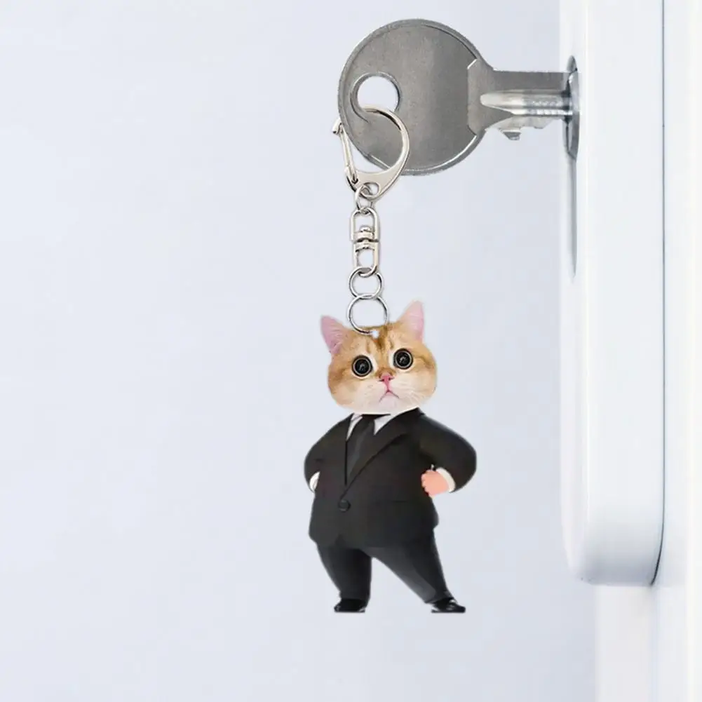Suit Cat Keychain 1pc/3pcs Cat Keychain Set Acrylic Cartoon Cat Pendant Cute Backpack Handbag Charm Cell Phone Decoration