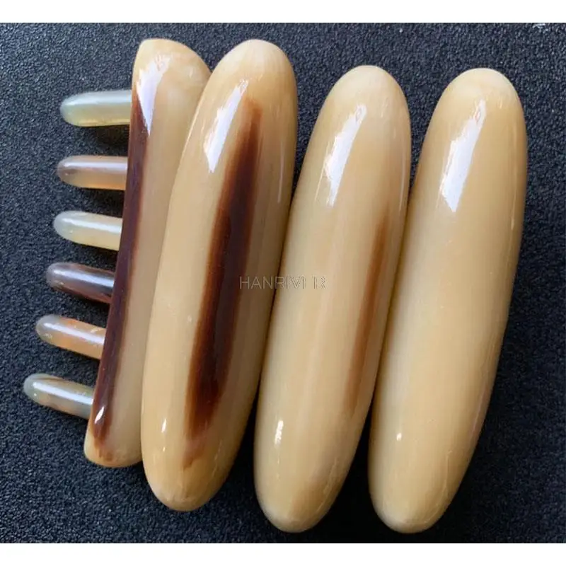 1 قطعة 10 سنتيمتر القرن الطبيعي تدليك مشط واسعة الأسنان رئيس نقطة الوخز تدليك مشط غير ثابت الضغط العلاج رئيس مقبض أداة تدليك