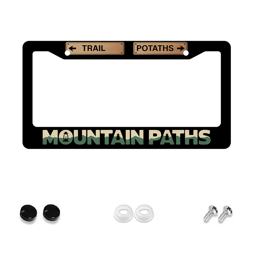 

1pc Black Aluminum 2-Hole License Plate Frame with Mountain Paths Pattern, 6x12 Inches, Includes Screw Kit, Retro Novelty Car D