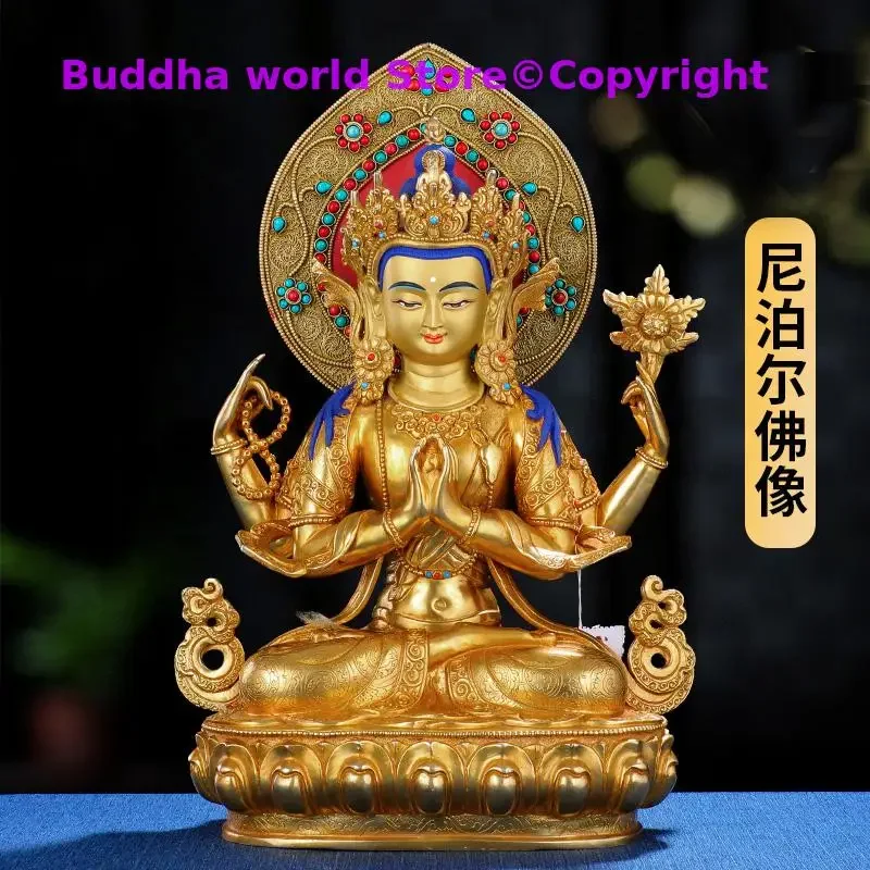 

38CM high grade quality Buddha statue Buddhism Nepal Tibet temple Four arm Avalokitesvara Guanyin BLESS safe health good luck