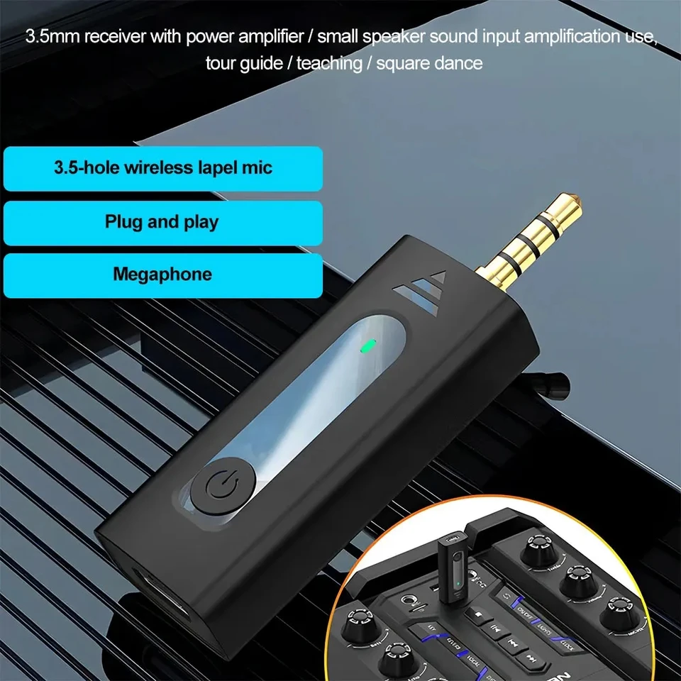 Micrófono de solapa inalámbrico profesional Bluetooth doble con botón para iPhone Android celular PC 4