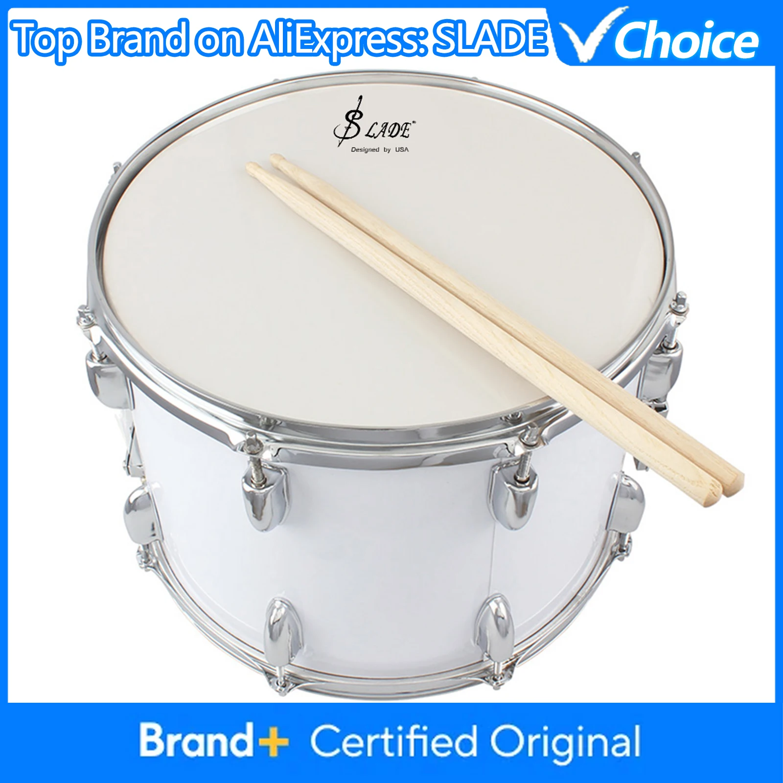 SLADE Marching Drum Polyester Film Head Practice Performance Marching Drum with Strap Sticks Professional Percussion Instrument