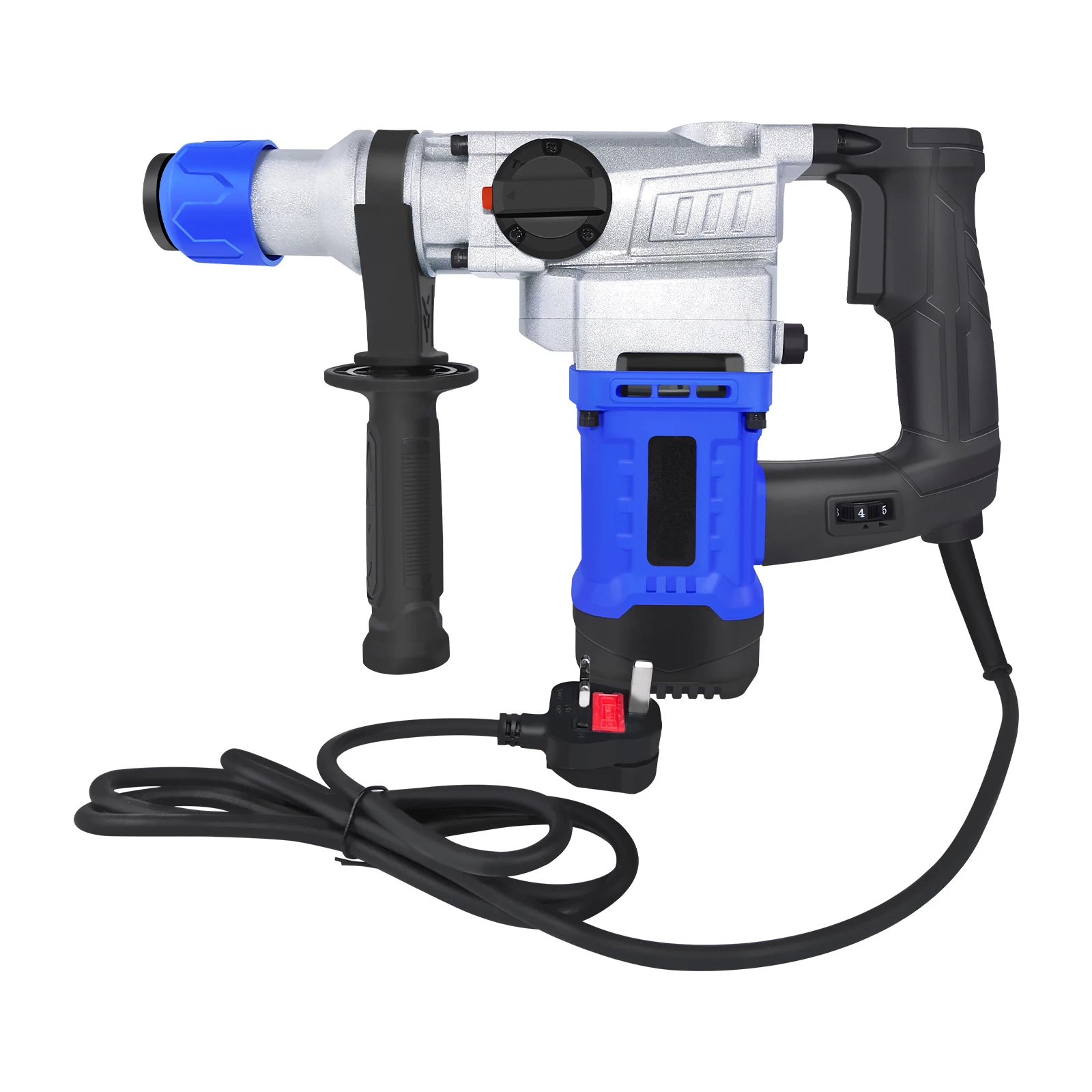 DayPlus 1500W Hochleistungs-SDS-Plus-Bohrhammer mit 360°-Drehfunktion °   Zusatzgriff, Bürstenloser Elektrischer Abbruchhammer, 6 Einstellbare Geschwindigkeiten, 4 Funktionen, Inklusive SDS-Plus