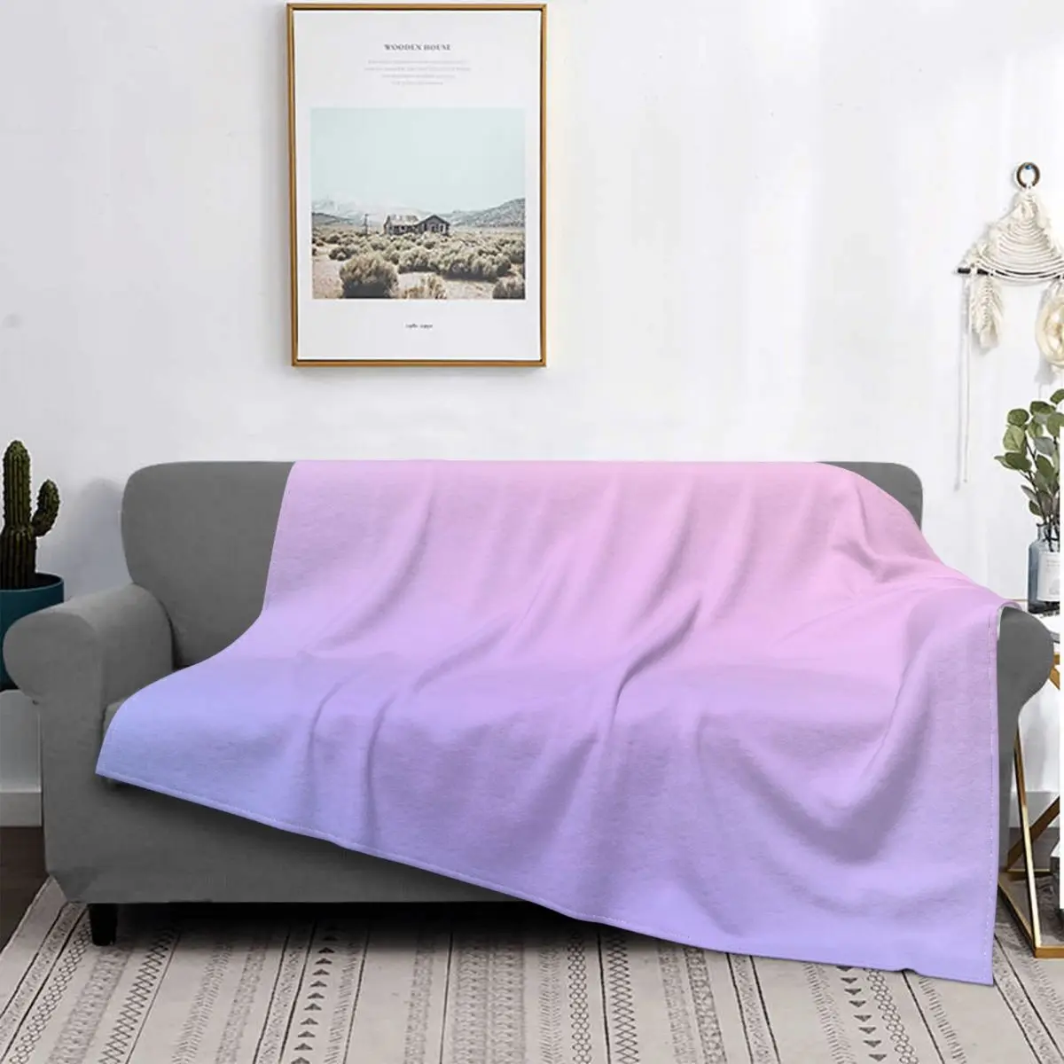 Plain Colors Pale Pink Purple Pastel Ombre Blanket Gradient Colorful Plush Lightweight Throw Blankets For Office Bedspread