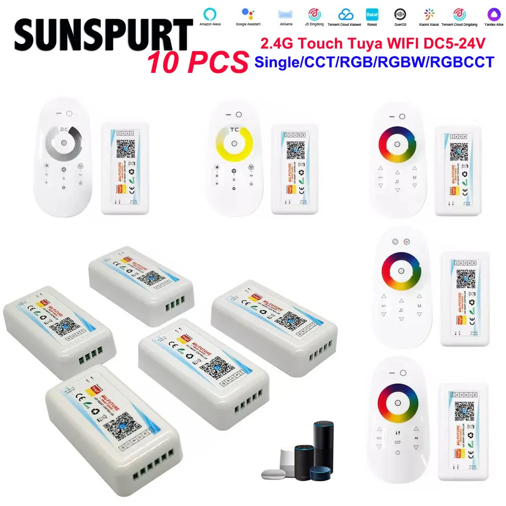 10 WiFi Tuya Smart 2.4G RF Remote Controller Alexa Google Home Voice DC5-24V Warm white Dimmer CCT RGB RGBW RGBCCT LED Strip APP