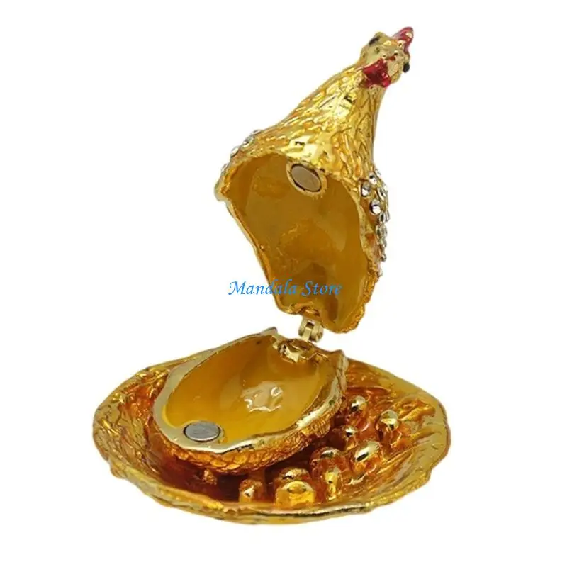 

U2JC Chinese Hens Laying Eggs Figurine Metal Statue Fengshui Home Desktop Ornament