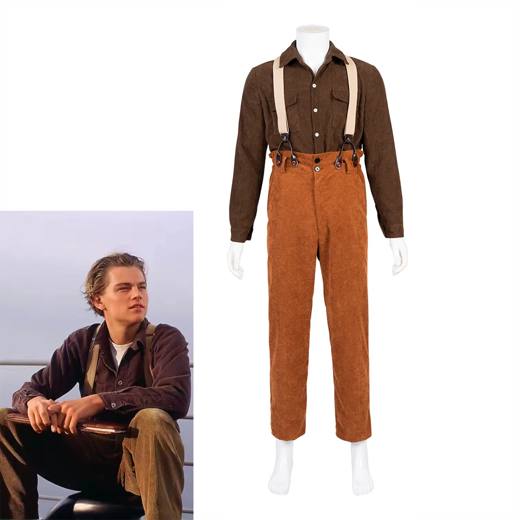 

Titanic Jack Dawson Cosplay Costume Tops Pants Suspenders Set Outfits Halloween Carnival Party Costume For Men