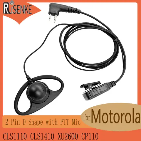 RISENKE D 모양 워키 토키 이어폰, PTT 마이크가 있는 헤드셋, Motorola CLS1110,CLS1410,XU2600,CP110,2 핀과 호환 가능