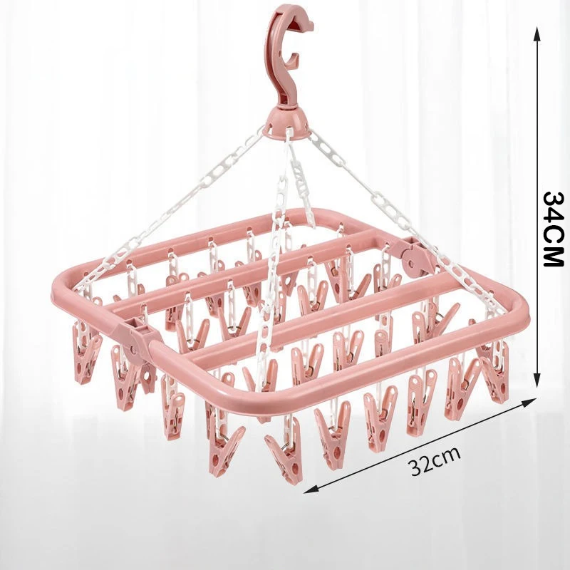 32 Clips Clothes Drying Hanger PP Windproof Clothespin for Underwear Sock Household Foldable Multi Functional Laundry Racks