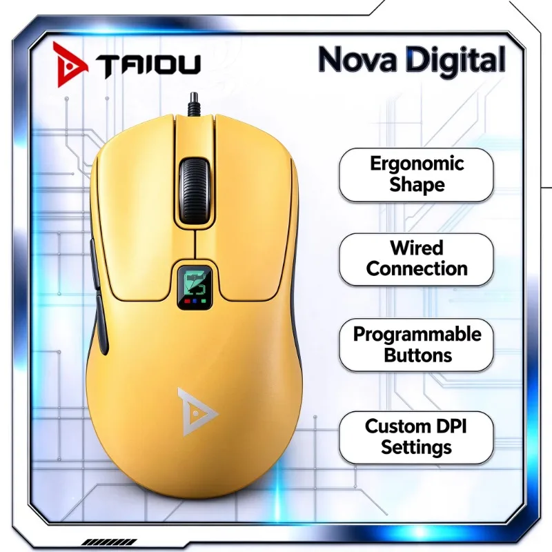 TAIDU TSG609 Bright Yellow Wired Gaming Mouse Ergonomic Programmable DPI Adjustable USB Mouse For PC Laptop Gaming Office