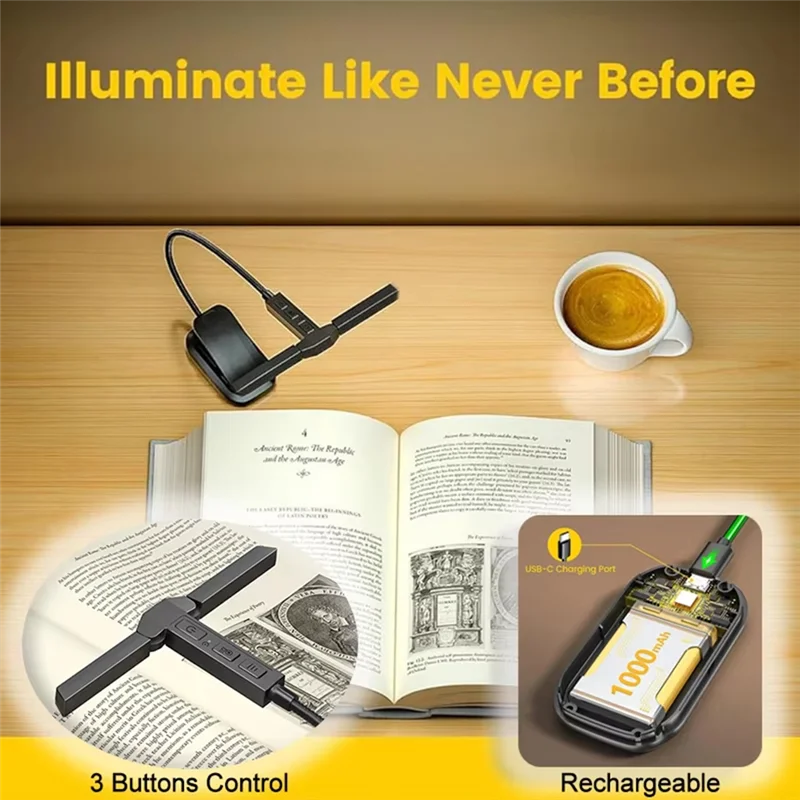BYBS-Tri-Head LED Clip-On Book Light Eye-Care Reading Lamp For Table Adjustable Night Light