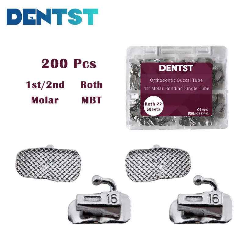 

200pcs/Box 50sets Dental Orthodontic Buccal Tube Bonding Non-Convertible 1st/2nd Molar Orthodontic Buccal Single Tube ROTH Mbt