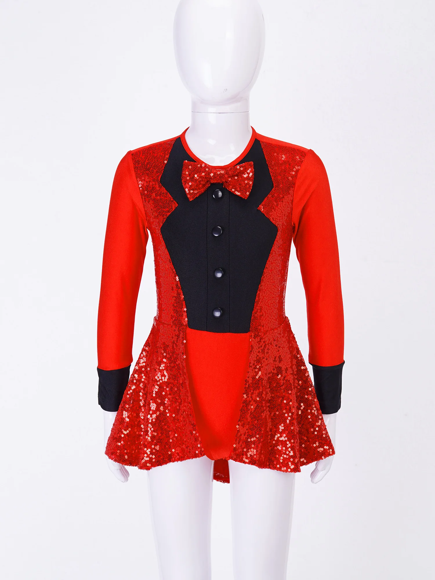 Girls Sequins Long Sleeves Ballet Dance Dress Bow Tie Magic Performance Leotard Modern Ballroom Latin Jazz Dance Costume