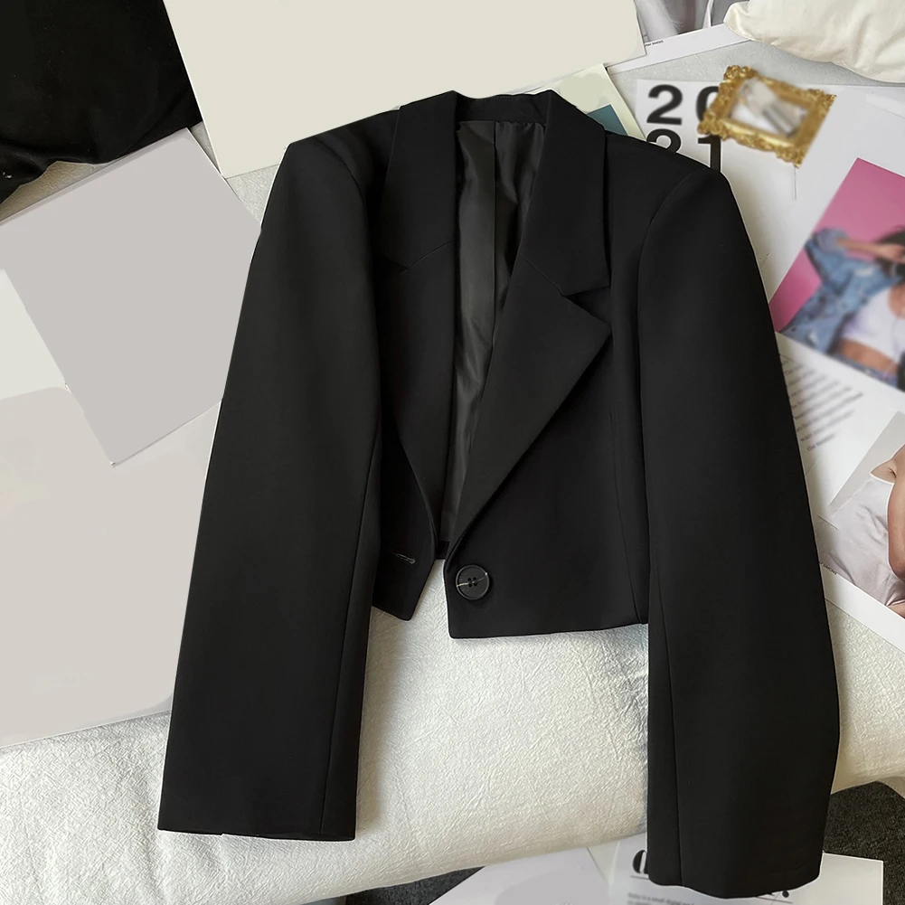 Lässige Damen-Anzugjacke mit Revers in einfarbiger Farbe mit Knöpfen und langen Ärmeln, geeignet für den Frühling bis Winter