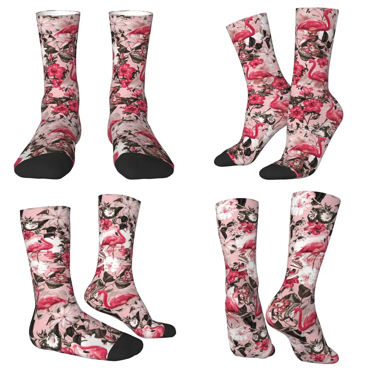 

Носки с фламинго и цветочным принтом, супер мягкие чулки в стиле Харадзюку, всесезонные длинные носки, аксессуары для унисекс, рождественские подарки