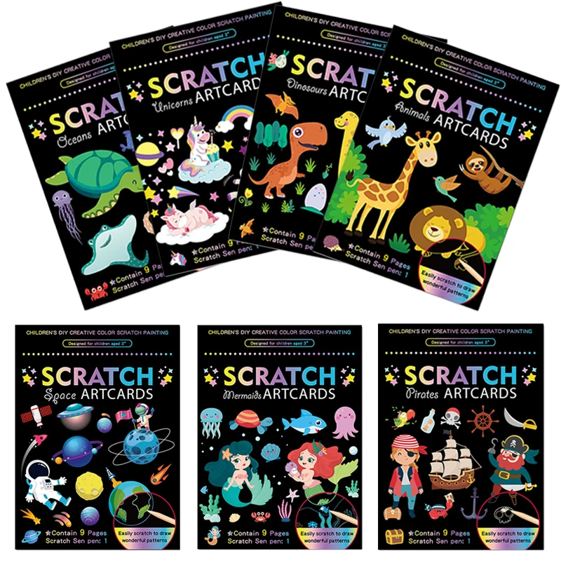 Cartoon Scratch Painting Children Drawing Toys Art Creativity DIY Graffiti Supplies Dazzling Color Scratched Paintbook TMZ