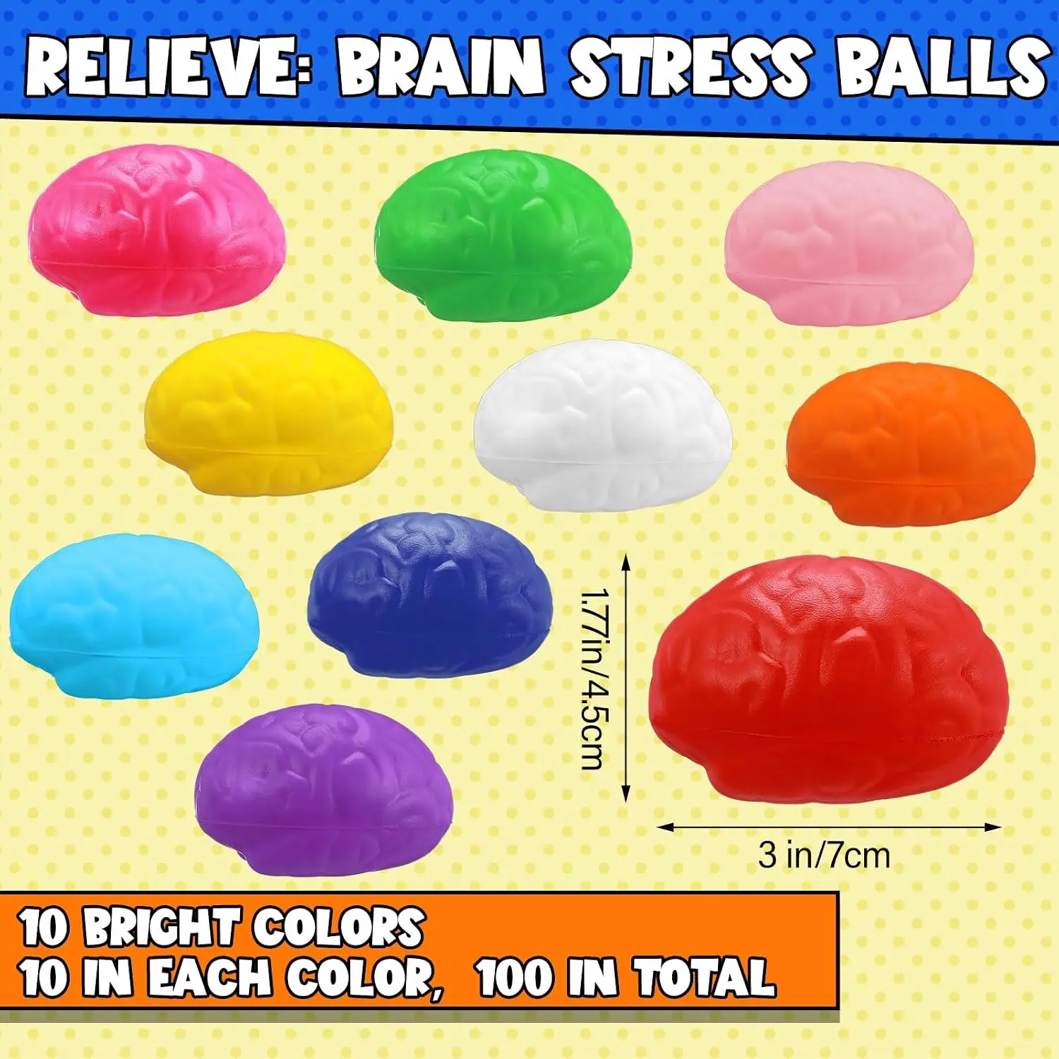 100 Pcs Brain Balls Bulk Halloween Funny Toy Medium, 10 Colors