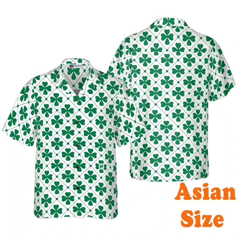 Green Theme Lucky Shirt For Men's Clothing St Patrick Day Festival Street Trend Shirts Short Sleeve Lapel 2025 Skull Print Top