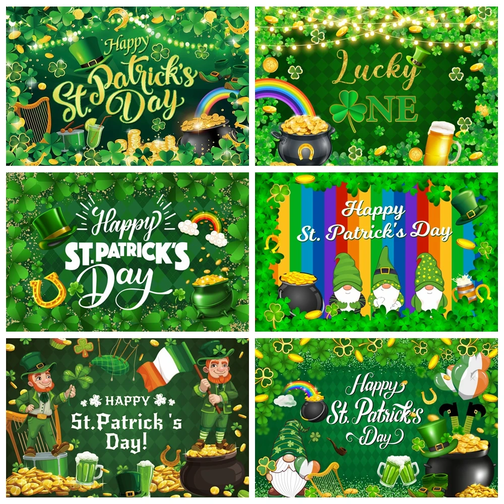 

Happy St Patricks Day Backdrop Spring Green Clover Hat Shamrock Baby Portrait Decor Banner Background Photography Photo Studio