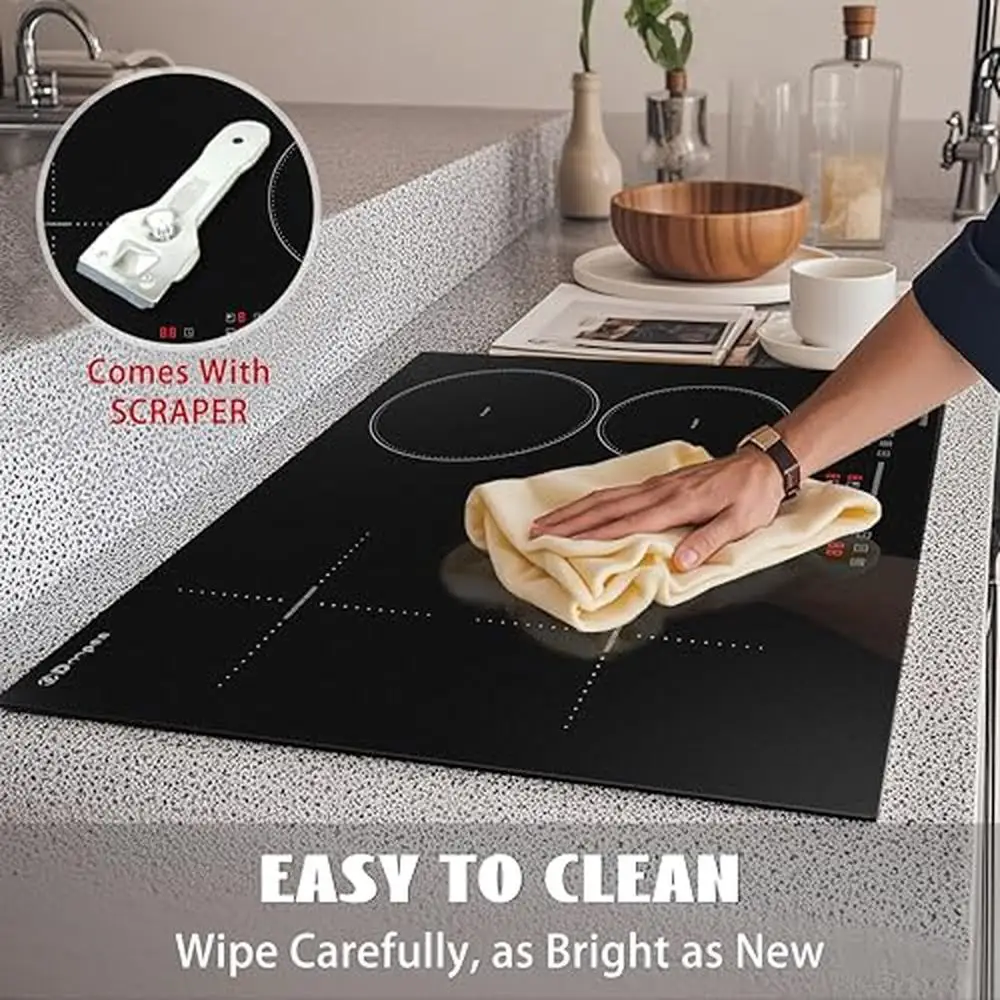 Electric Cooktop Hybrid Slider Touch Control Radiant Ceramic 4 Burners 24 Inch Built-in Energy-saving Efficient Heating Elements