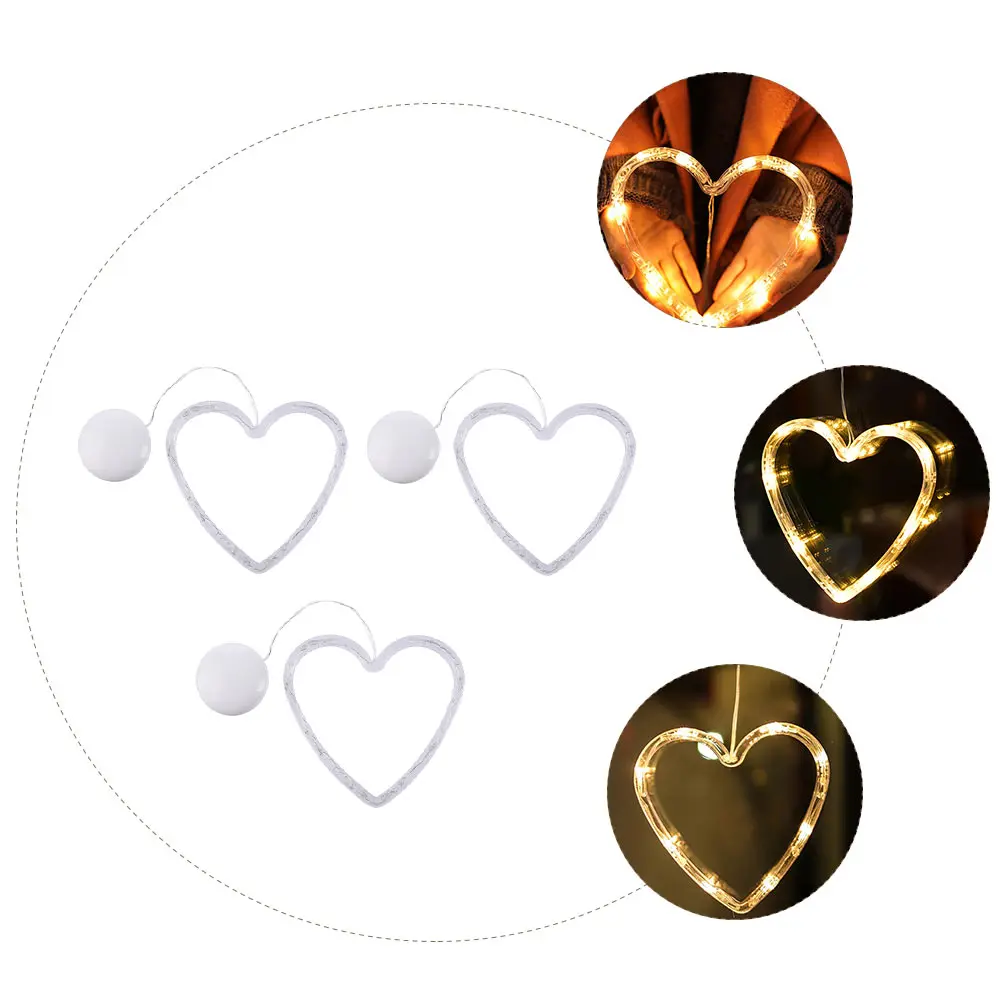 

3pcs Heart Shaped Suction Cup Light Pendant Valentine's Day Hanging Romantic Festival Adornment Decoration LED Plastic