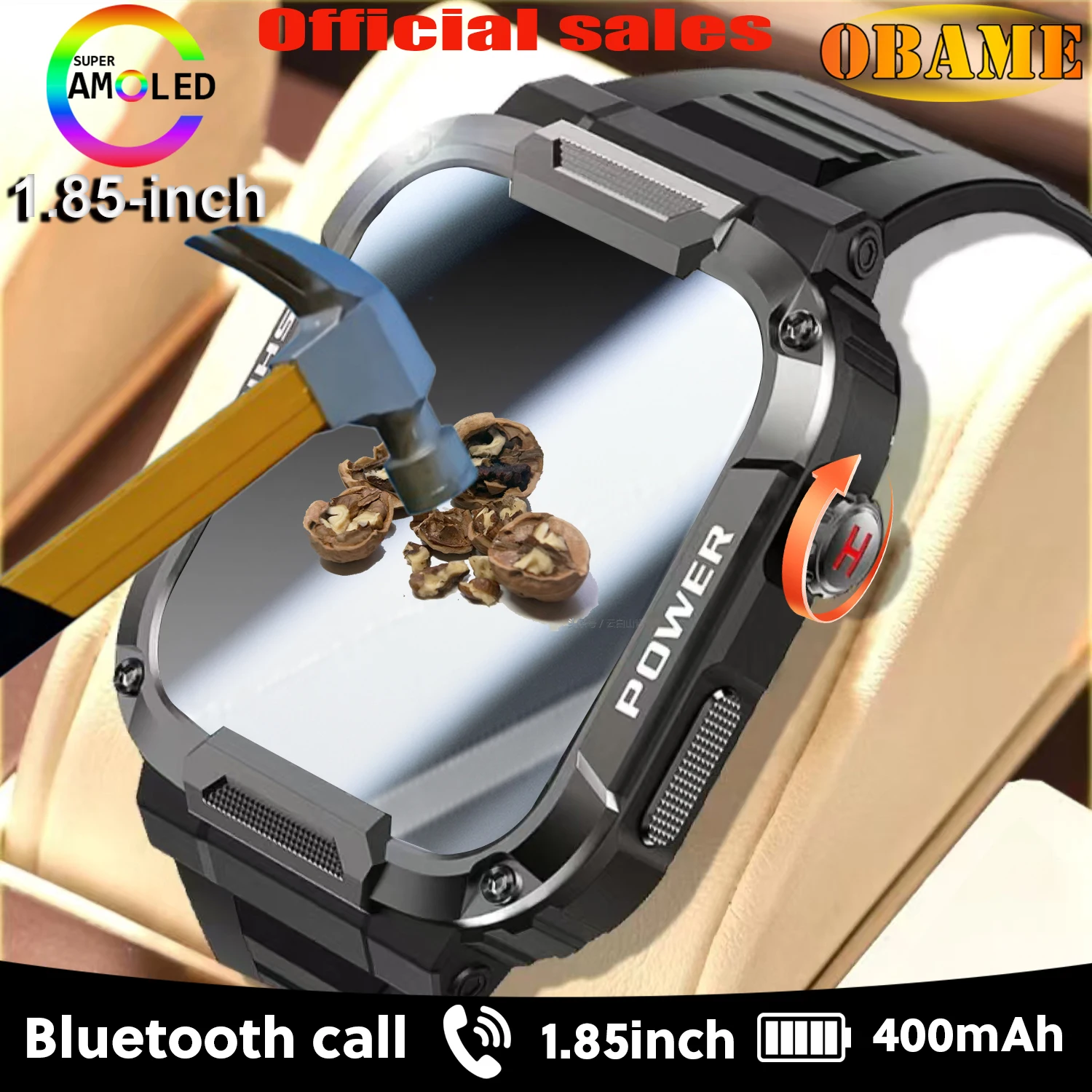 

OBAME NEW 1.85 Outdoor Military Smart Watch Men Bluetooth Call Smartwatch For Android IOS IP68 Waterproof Sports Fitness Watches