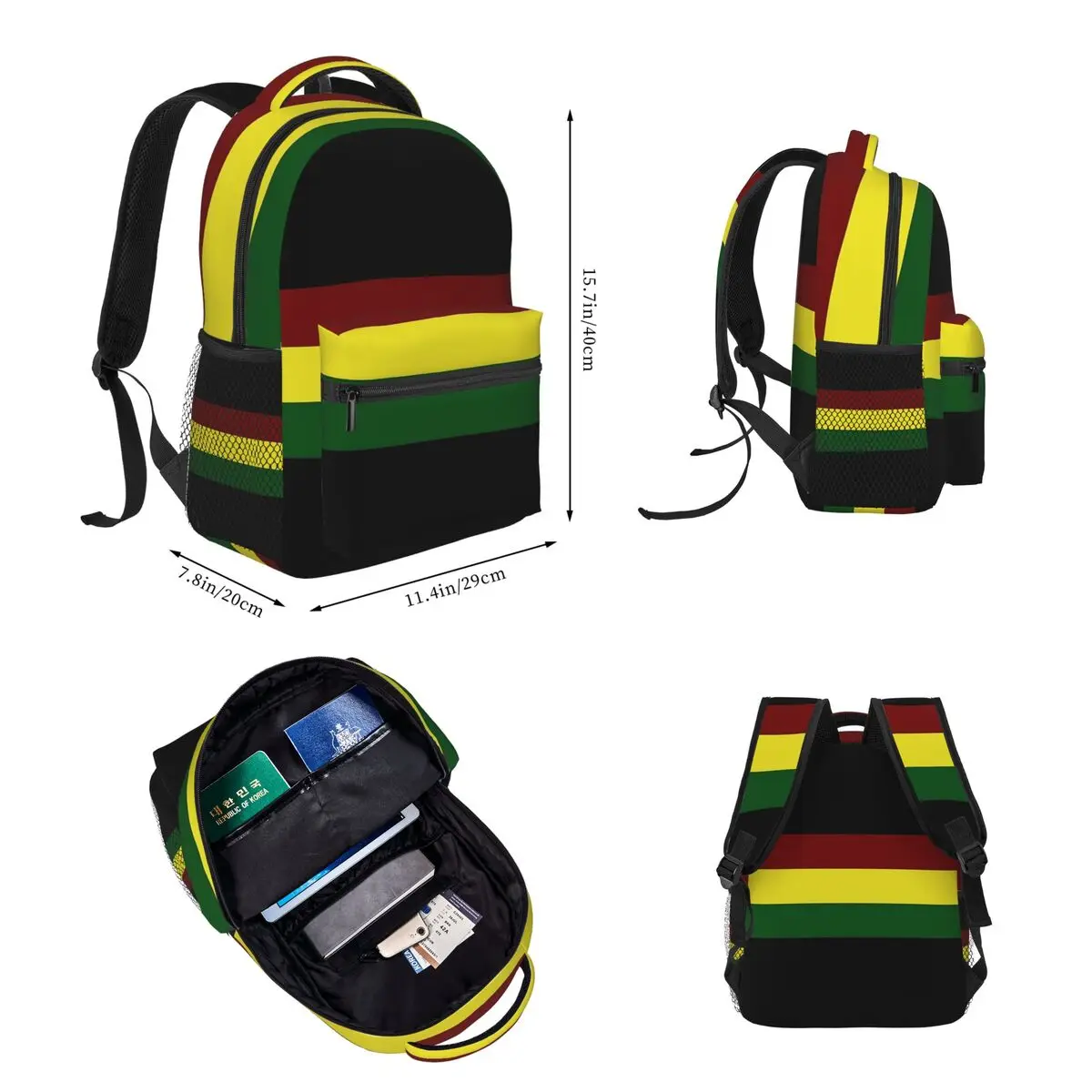 Rasta Flag Rasta Stripe Backpacks Boys Girls Bookbag Children School Bag Cartoon Kids Rucksack Lunch Bag Pen Bag Three-Piece Set