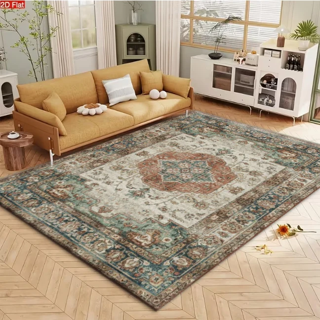 Vintage Distressed Oriental Medallion Rug Traditional Carpet Flooring for Living Room Home Decor