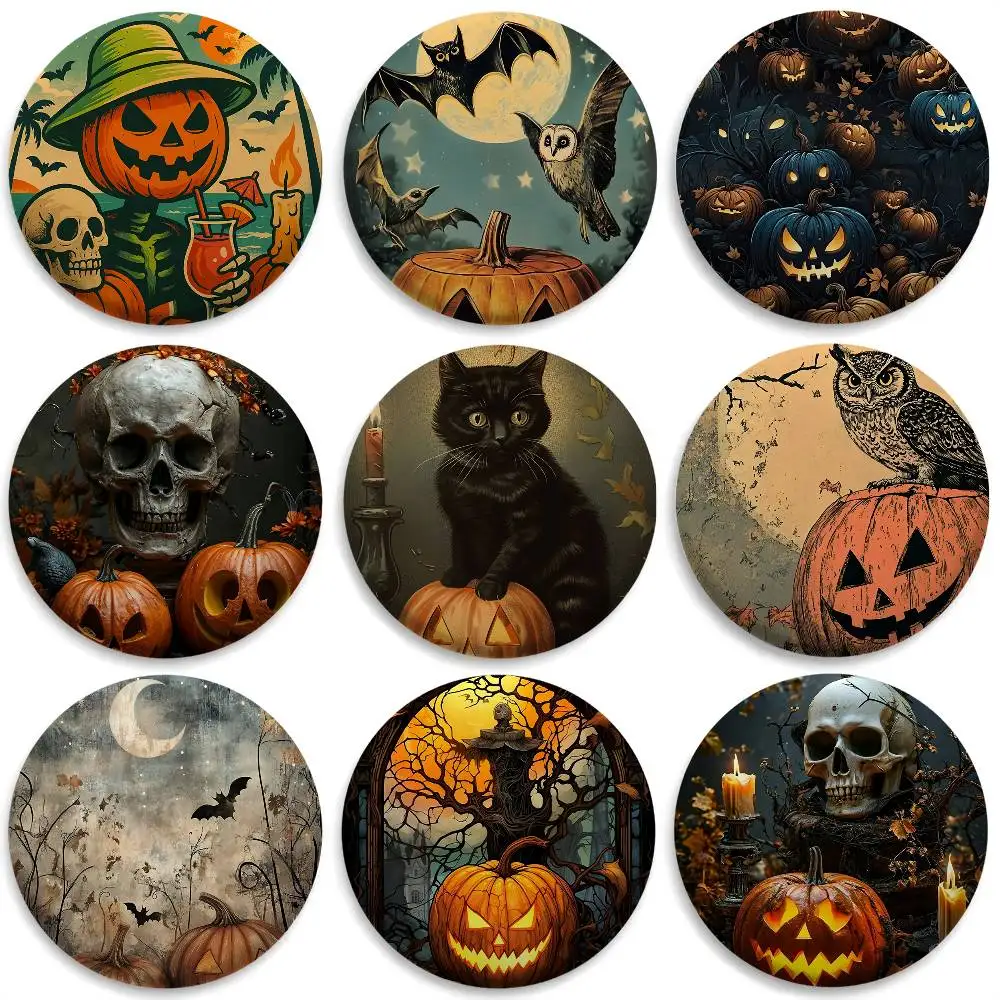 

Halloween All Saints Day Badges Round Exquisite Badge Brooches Creative Pins For Clothes Hat Backpack Gift Accessories