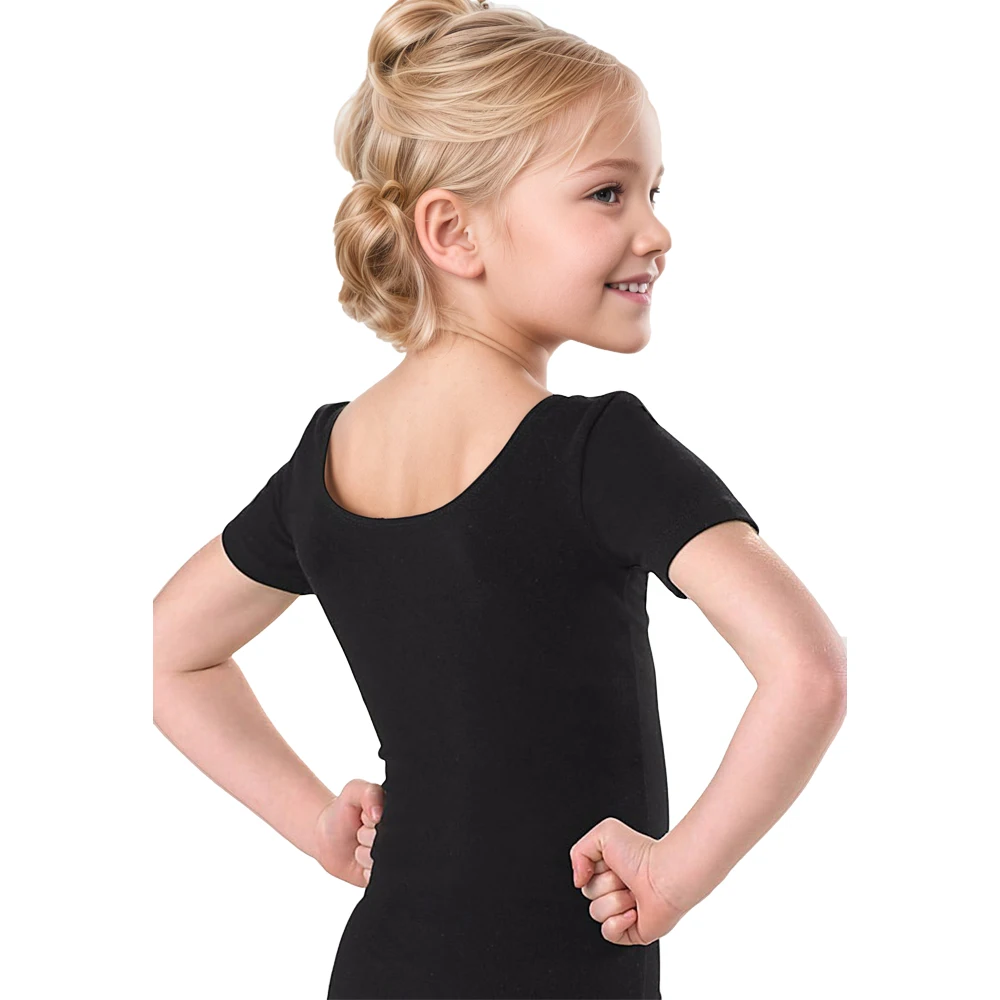 LaranLULU 여아용 반팔 레오타드 발레 댄스웨어 스판덱스 스쿱넥 체조 상의 어린이 무대 공연 바디수트